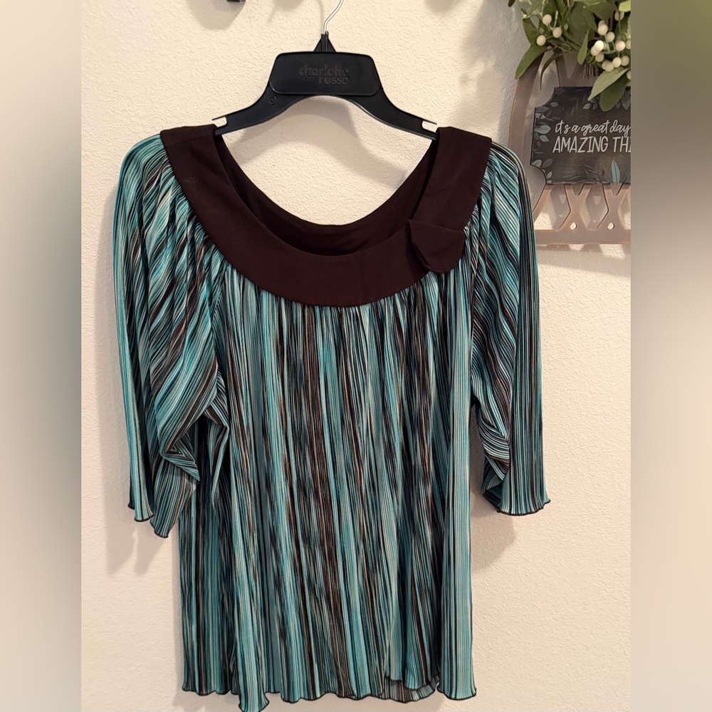 Striped Teal and Black Women's Top, 2X